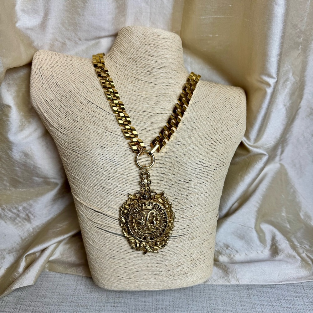 Upcycled Handmade Statement Necklace Gold Tone Vintage Coro Pendant